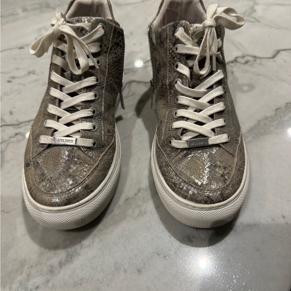 J/SLIDES Snakeskin Sneakers - tan/brown/gold.